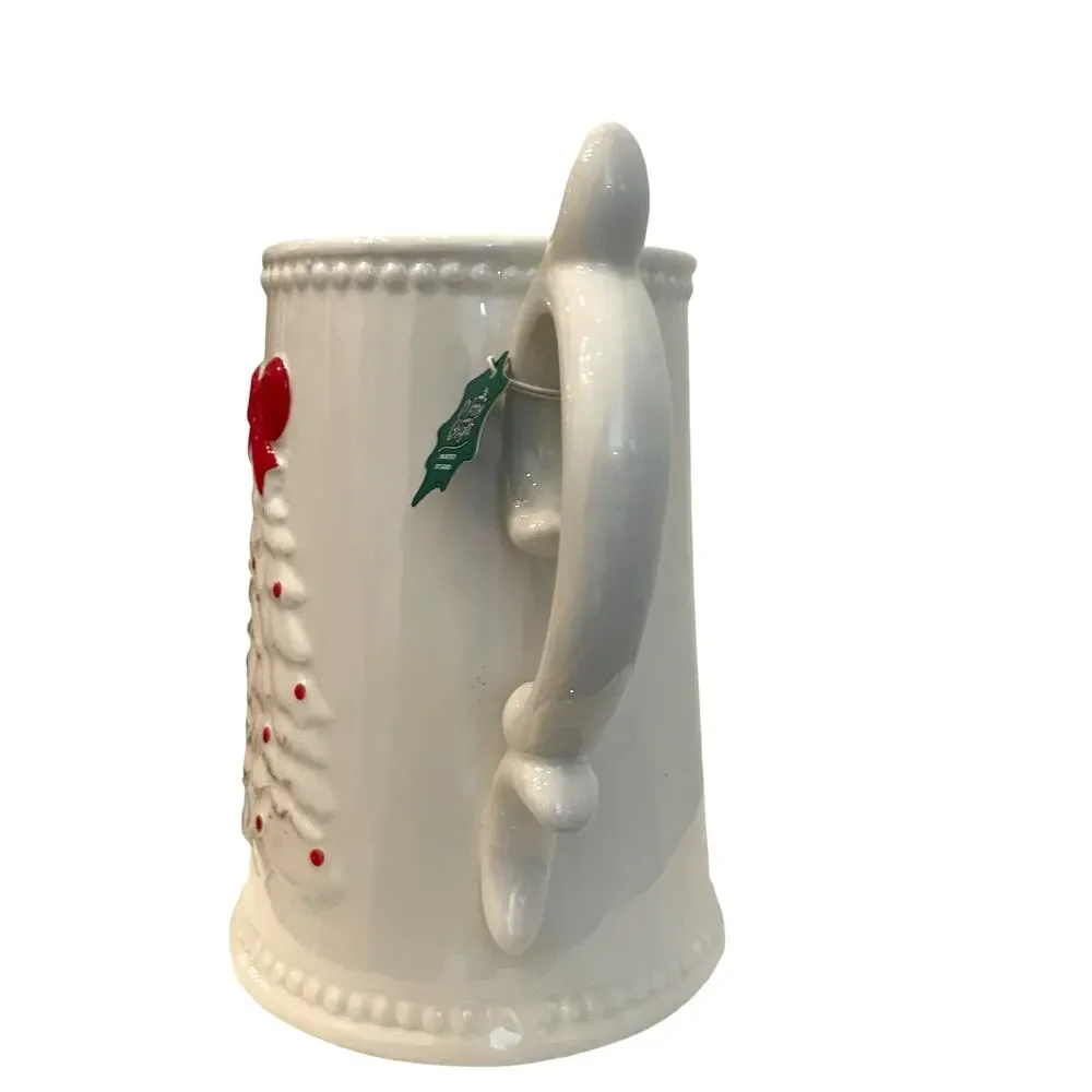Hand Painted Holiday Ceramic Pitcher Christmas Tree with Bow Topper New